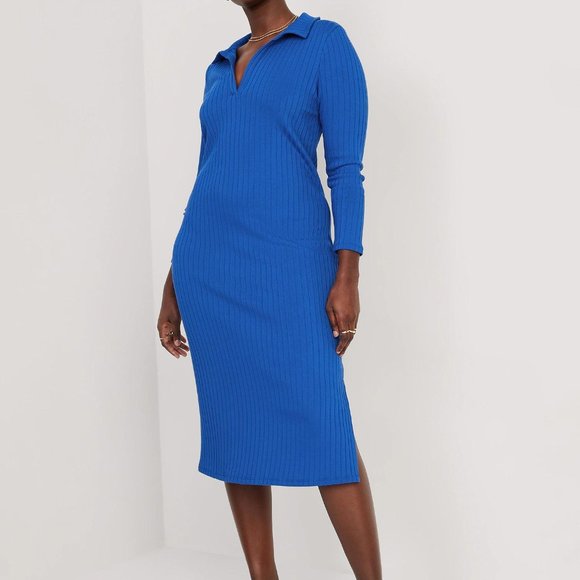 NEW Old Navy Fitted Rib-Knit Midi Polo Dress - Picture 3 of 7